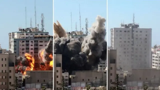 গাযায় ইসরায়েলি ক্ষেপণাস্ত্র হামলায় আল-জাজিরার অফিস ভবন ধ্বংস হয়ে গেছে