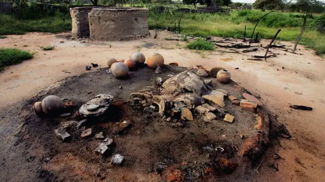 Остатки суданской деревни после налета "Джанджавид"