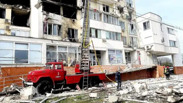 Inyubako yarashweho mu mujyi wa Odesa mu majyepfo ya Ukraine, ku itariki ya 23 y'ukwezi kwa kane mu 2022