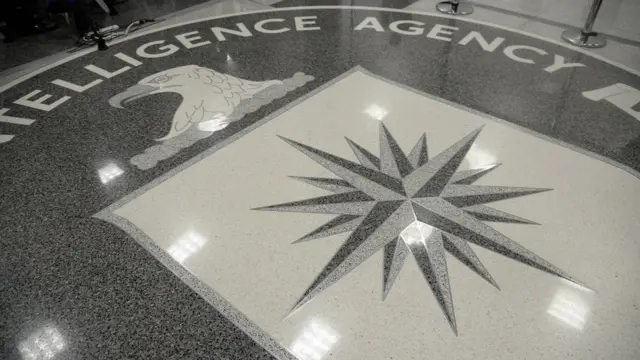 The logo of the CIA is seen during a visit of US President Donald Trump the CIA headquarters on January 21, 2017 in Langley, Virginia