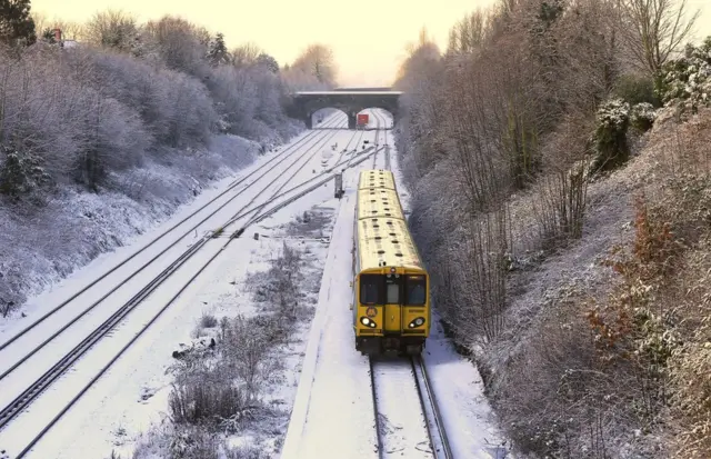 A train at Hunt's Cross station in Liverpool
