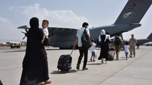 Turkish Armed Forces aircraft taking on passengers during evacuation in Kabul