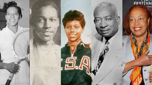 Althea Gibson, Vivien Thomas, Wilma Rudolph, Thomas Dorsey e Patricia Bath (da esquerda para a direita)