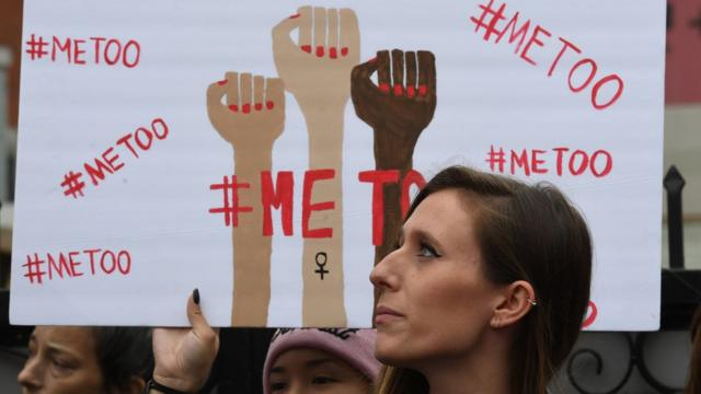 Victims of sexual harassment, sexual assault, sexual abuse and their supporters protest during a #MeToo march in Hollywood, California on November 12, 2017. Several hundred women gathered in front of the Dolby Theatre in Hollywood before marching to the CNN building to hold a rally.