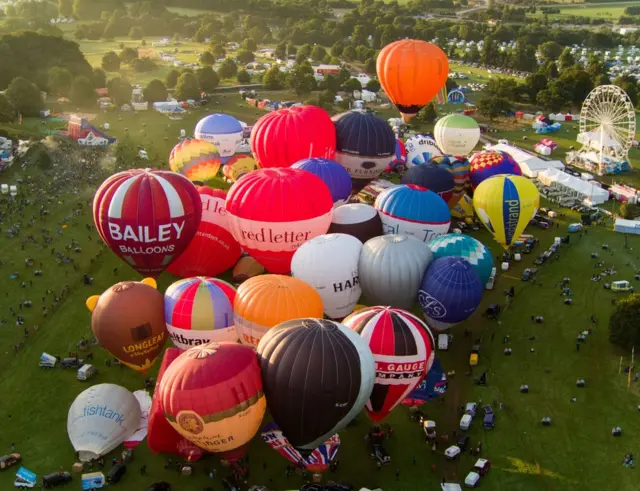 Lots of hot air balloons gather together at the Bristol International Balloon Fiesta