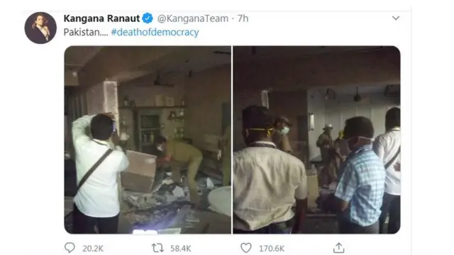 বাড়ি ভেঙে ফেলার পর কঙ্গনা রানাওয়াতের টুইট।