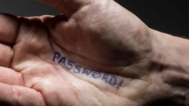 Palma de la mano en la que está escrita la palabra "Password" o Contraseña
