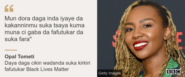 Quote box. Opal Tometi: "We have picked up the baton from a previous generation and we're continuing to run the race that they started."