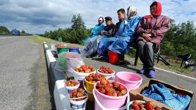 Стихийный минирынок у дороги