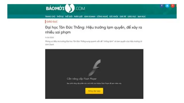 Veloxity lấy ví dụ trang baomoivietnam mà theo họ là trang tin giả, hiện yêu cầu cài đặt Flash Player để từ đó xâm nhập phi pháp