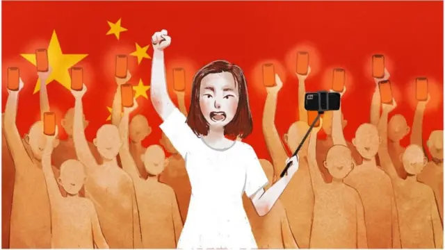 Ilustraçãocbet logo pngblogueira chinesa com paucbet logo pngselfie e celular na mão