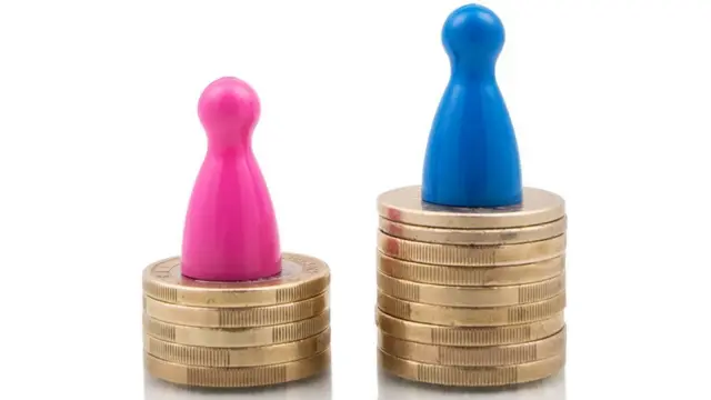 Counters on coins showing the gender pay gap