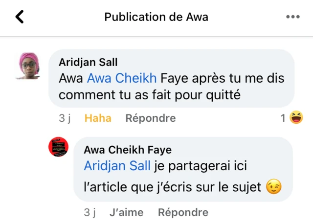 Capture d'écran de commentaires sur Facebook