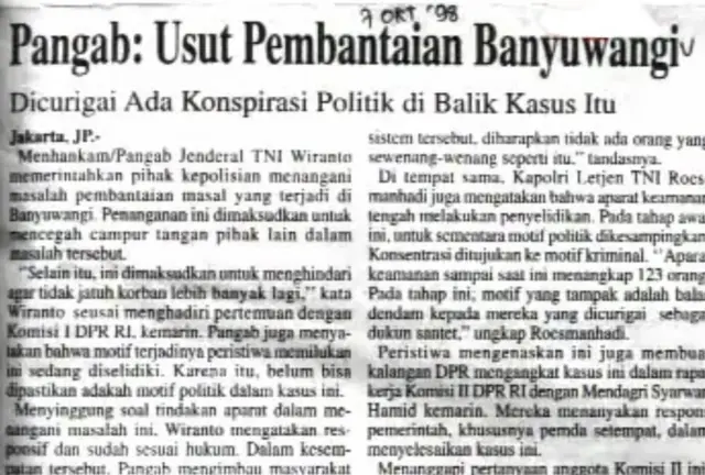 Pembunuhan dukun santet 1998-1999 Banyuwangi, ninja, kiai, orang gila, dukun santet, pembantaian dukun santet 1998 di Banyuwangi