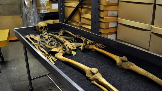 На тазовых костях этого мужчины, жизнь которого в 1348 году унесла "Черная смерть", есть зеленые пятна, появившиеся из-за особенностей места захоронения