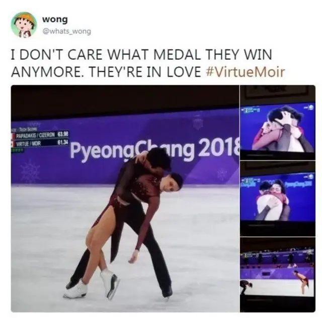 কানাডার ওয়াং মন্তব্য করেছেন, ''তারা কয়টি পদক পেলেন, সেটা এখন আর কোন বিষয় না। তারা প্রেম করছে।''