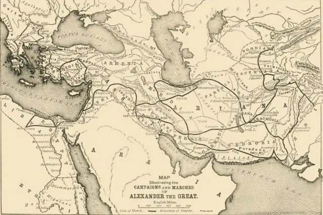 સિકંદરની લશ્કરી ઝૂંબેશોનો નકશો