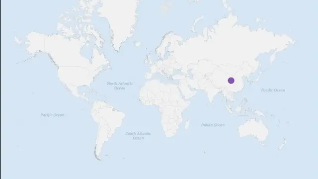 વિશ્વના નકશા ઉપર વુહાન જ્યાં પ્રથમ વખત જિનૉમ પ્રોફાઇલિંગ થયું (પહેલી જાન્યુઆરીની સ્થિતિ)