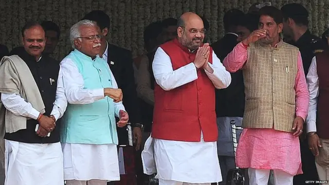 AMIT SHAH during an event to unveil India's tallest flag in Faridabad on the outskirts of New Delhi on March 3, 2015.