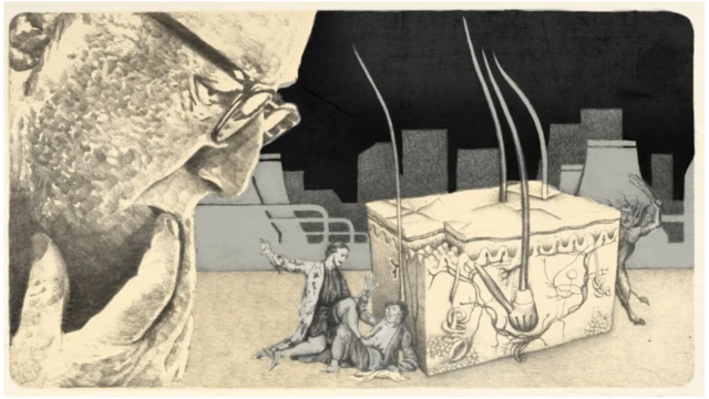 Hava kirliliğinin etkileri üzerine soyut bir resim.