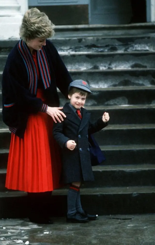 Prince William was taken to his first day of school at Wetherby by his mother, Princess Diana