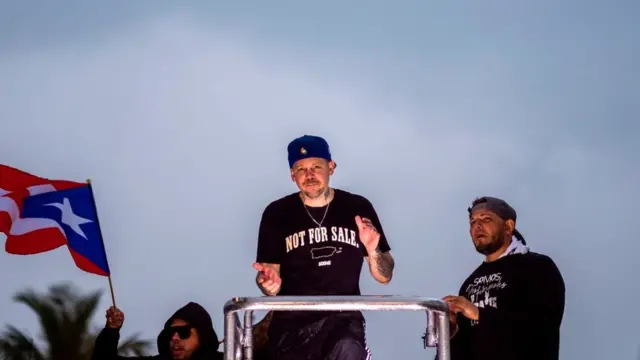 René Pérez en una protesta en Puerto Rico.