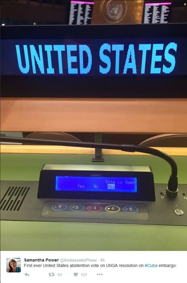 Samantha Power subió a Twitter la imagen de su voto.