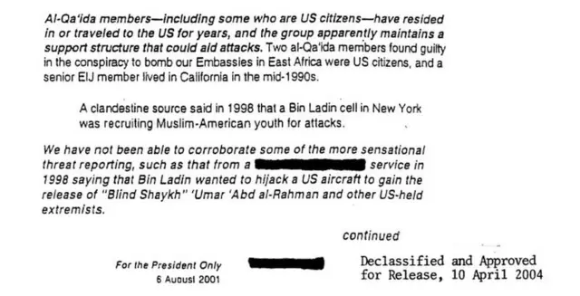 सीआईए ने अगस्त 2001 में बुश को बताया था कि अल-क़ायदा हमले की साजिश रच रहा है.