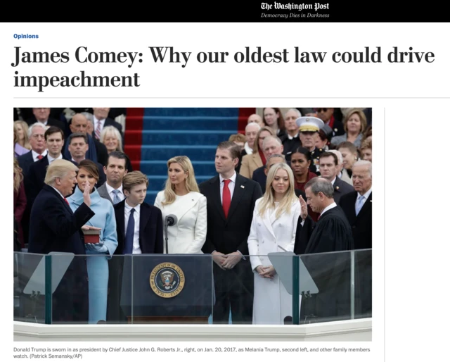 جیمز کومی، رئیس سابق افبیآی به سناتورهای کنگره نقش تاریخی "سوگند به وفاداری به قانون اساسی" را یادآوری کرده است