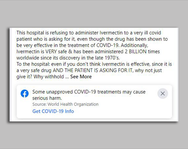 Un message sur Facebook dénonce le refus d'un hôpital de traiter un patient très malade avec de l'ivermectine, alors que ce médicament est sûr et efficace et que le patient le demande