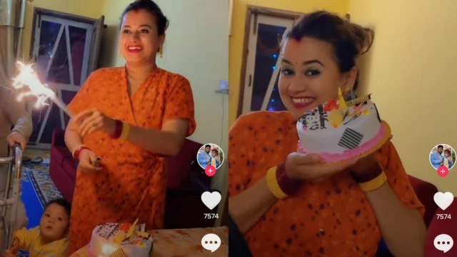 टिकटकमा २० लाख लाइक पुग्नुको खुसी केक काटेर मनाउँदै अञ्जना केसी।