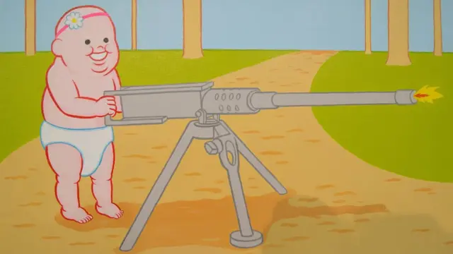 ทารกยิงปืนกล คุณคิดว่าสื่อถึงอะไร?