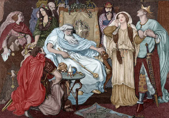 Grabado de escena del Rey Lear, obra de Ford Madox Brown