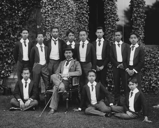 King Chulalongkorn of Siam, poses with the Crown Prince who was educated in Britain circa 1895