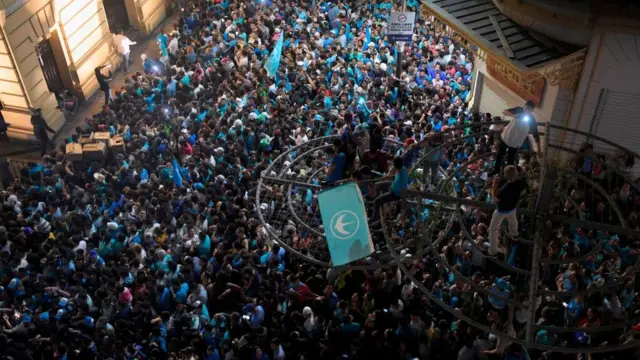 Celebración de la victoria de Bukele.