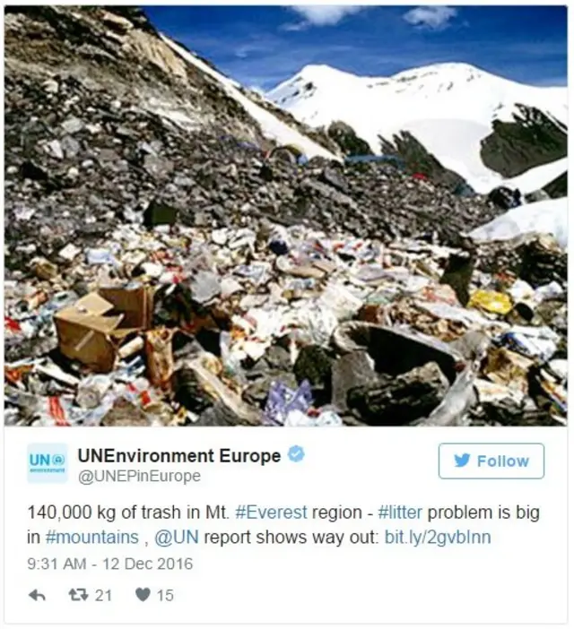 ขยะ, ยอดเขาเอเวอเรสต์, นักปีนเขา