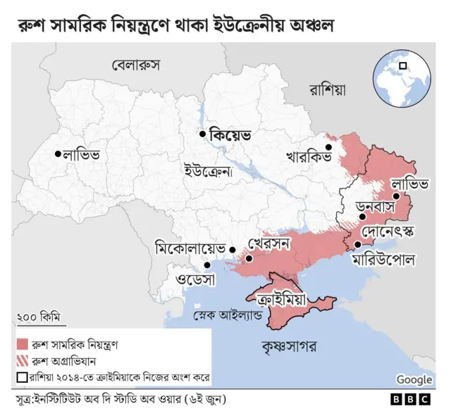 রুশ সামরিক নিয়ন্ত্রণে থাকা ইউক্রেনীয় অঞ্চল