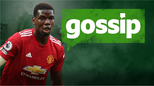 A graphic with a picture of Paul Pogba and the word gossip