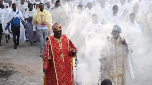 Orthodox priests blessing the streets in Addis Ababa, Ethiopia - Thursday 26 March 2020