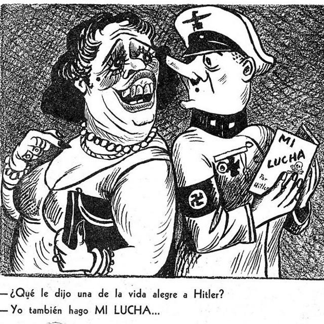 Una de las caricaturas publicados por el antifascista El EJE..LE de México el 23 February 1942.