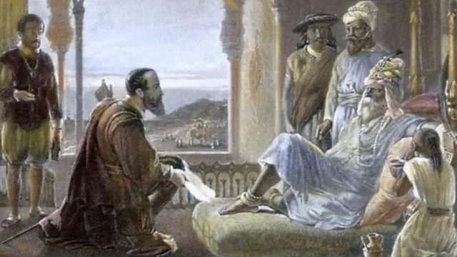 कालिकतच्या राजाच्या दरबारात पोहोचलेला वास्को-द-गामा