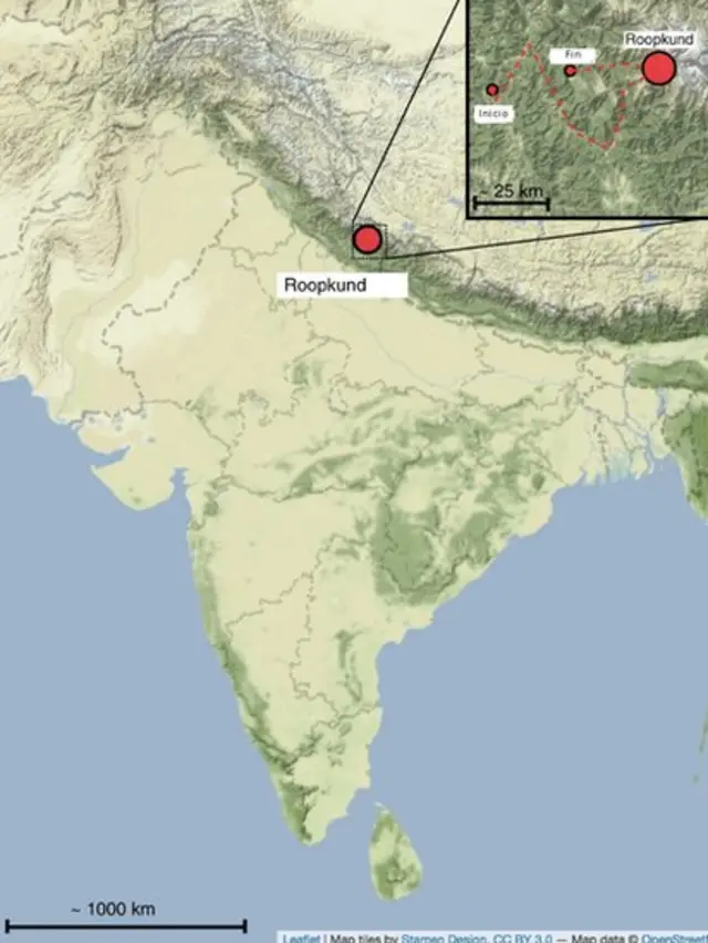 Mapa de la zona del lago Roopkund