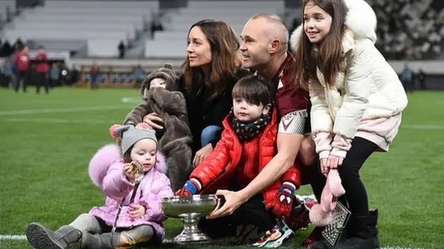 Andres Iniesta and family after Vissel Kobe won the Emperor's Cup in 2020