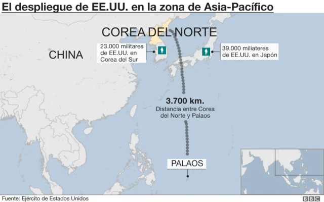 Mapa explicativo del despliegue estadounidense en Asia