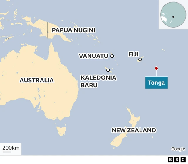 Peta Tonga, negara kepulauan di wilayah Oceania yang terletak di Samudera Pasifik.
