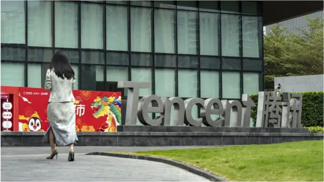 Signage at the Tencent Holdings Ltd. headquarters in Shenzhen, China, on Wednesday, Jan. 17, 2024