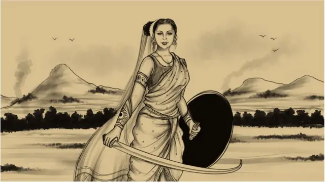 1178માં કાયદરાના જંગ સમયે મહારાણી નાયકી દેવીનું મોહમ્મદ ઘોરીની સેના સામેનું કલ્પનાચિત્ર