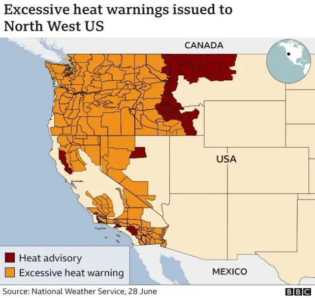 미국 서부 지역 폭염주의보 발령 현황