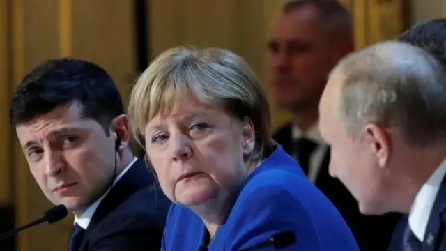 Zelenski, Merkel, Putin