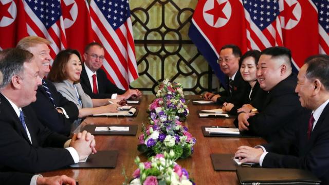 Donald Trump and Kim Jong-un during their talks in Hanoi